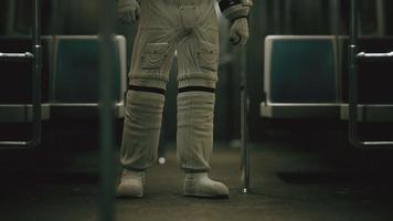 Astronaut Inside of the old non-modernized subway car in USA photo