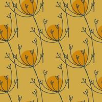 Vintage nature seamless pattern with contoured yarrow flowers print. Orange pastel background. vector