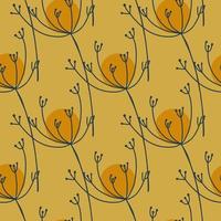 Vintage nature seamless pattern with contoured yarrow flowers print. Orange pastel background. vector