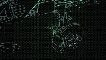 Holographic animation of 3D wireframe car model with engine photo