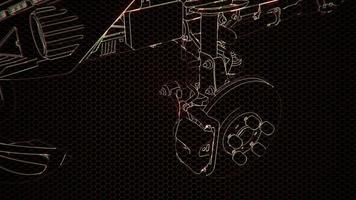 animación holográfica del modelo de coche de estructura metálica 3d con motor foto