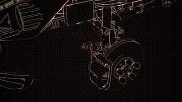 Holographic animation of 3D wireframe car model with engine photo