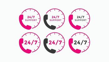 Set of 24 hours call center icon vector. 24 7 support icon sign button. call center symbol icon template vector