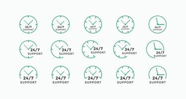 Set of 24 hours call center icon vector. 24 7 support icon sign button. call center symbol icon template vector