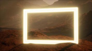 Neon Portal on Mars Planet Surface With Dust Blowing photo
