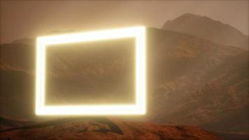Neon Portal on Mars Planet Surface With Dust Blowing photo