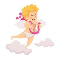 Cute cupid playing on harp isolated character vector illustration