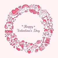 Valentine's Day greeting card with doodle icons and text vector