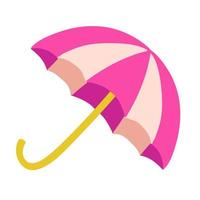 Pink umbrella icon with yellow handle. Vector illustration