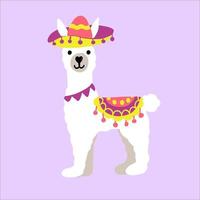 LLama in colourful sombrero hat . Vector illustration