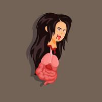 Kuyang indonesian ghost folklore, girl head her viscera outside body flying asian horror story character cartoon illustration vector