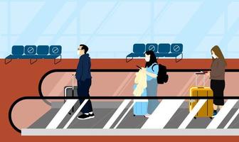 THE Tourists stretch their distances on Walkway in airports. vector