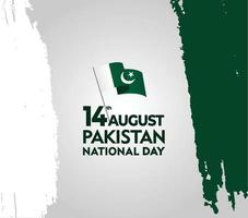 14 August pakistan national day with Flag and watercolor brush green, white color on gradient background vector