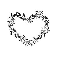 Floral heart frame with greenery vector