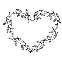 Floral heart frame with greenery vector