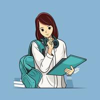 Girl students thinking with backpack and headphones vector illustration free download