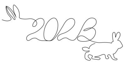 2023, new year, hare, rabbit, ears, continuous one line drawing, outline vector