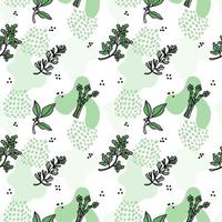 Seamless pattern of herbs, drawn element in doodle style. Herbs and spices - parsley, asparagus, rosemary and bay leaf. Pattern in a trendy linear style and green palette. vector