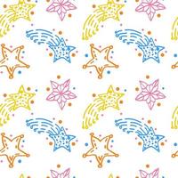 Modern geometric star pattern on white background. Doodle style vector. Multicolored stars with circles. Vector star pattern background