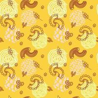 Different kinds of pasta on a bright seamless background. Pasta. Italy. Doodle style vector. Suitable for packaging and textiles. vector
