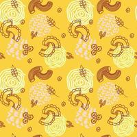 Different kinds of pasta on a bright seamless background. Pasta. Italy. Doodle style vector. Suitable for packaging and textiles. vector