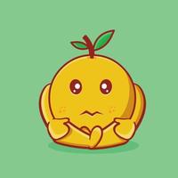 cute orange fruit character mascot with sad expression isolated cartoon in flat style vector