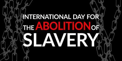 Illustration of vector graphics in flat style. Black background. International Day for the Abolition of Slavery. Illustration suitable for banners, flyers, stickers, postcards, etc.