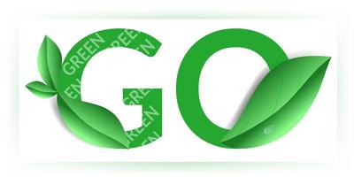 logotipo verde concepto ambiental. letras con hojas. volverse verde ilustración vectorial realista. día Mundial del Medio Ambiente. hojas verdes. insignia de ecología. vector