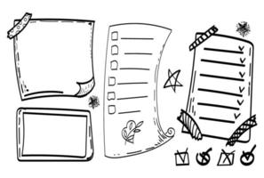 Doodle sketch style. A hand-drawn set of paper stickers for notes. Paper reminder sticker, text. Vector illustration.