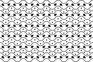 Seamless black and white wave pattern with dots and drop shapes. Vector seamless monochrome textile wave pattern.