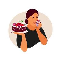 concepto de trastorno alimentario. una mujer está pensando en romper su dieta. ilustración vectorial plano vector