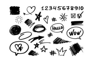Set of hand drawn elements, for concept design. Doodle. Abstract signs. Sketchy symbols. Vector illustration.