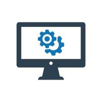 icono de configuración del monitor, solución técnica, servicio, vector de engranajes