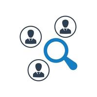 Marketing research, seo monitoring icon, Magnifying glass analyzing data icon vector