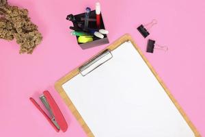 stationery for study isolated on pink background photo