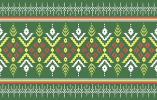 Green Ethnic abstract background. Seamless in tribal, folk embroidery, native ikat fabric. Aztec geometric art ornament print. Design for carpet, wallpaper, clothing, wrapping, textile, vector