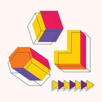 Cube, prism, pyramid, and other geometric shapes. Basic 3d geometric shapes. Set of colorful geometric shapes. Vector illustration.