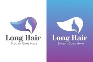 gradient beauty woman long hair logo design for beauty salon, massage, magazine, cosmetic and spa