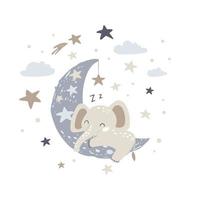 lindo conejito durmiendo en la luna. ilustración vectorial vector