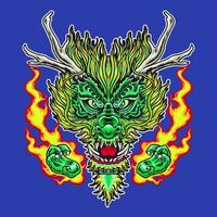 diseño de camiseta de ilustración de vector premium de personaje de cabeza de dragón verde
