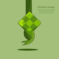 Ramadan kareem background with ketupat and green color vector