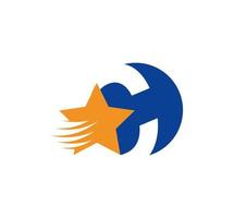 logotipo de letra c y estrella voladora creativa. iniciales del logotipo corporativo en el emblema redondo. vector