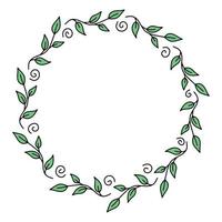 Vector colorful floral frame with leaves illustration. Round beautiful decoration wreath with leaves for invitations, greeting cards, wedding