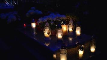 Many Candles fired on a Night Cemetery, All Saints Day - 1st november in Poland video