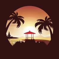 Beautiful Sunset Island Sea Nusa Dua Beach Bali Landscape Circle View vector