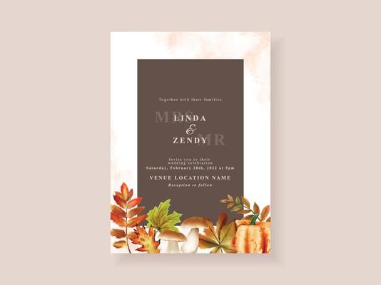 Wedding invitation card with autumn season theme