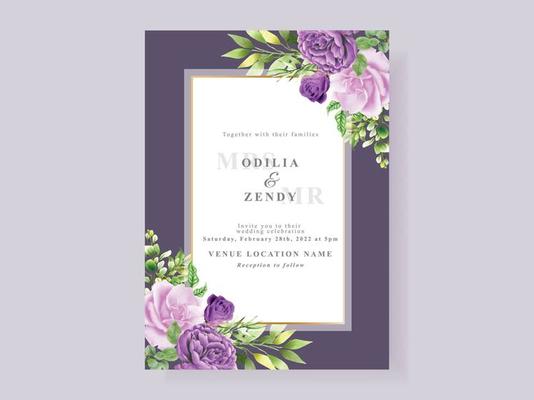 beautiful purple floral wedding invitation card template