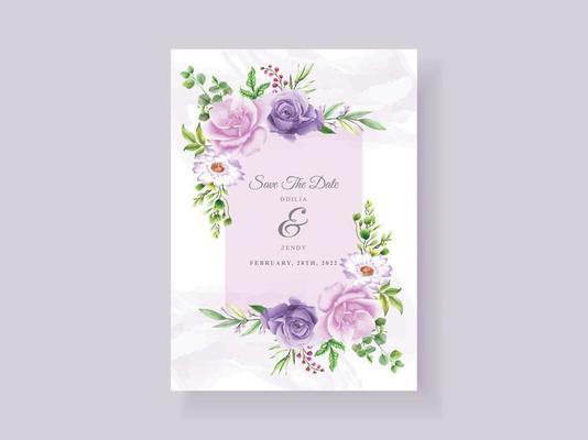 beautiful purple floral wedding invitation card template