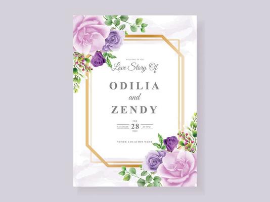 beautiful purple floral wedding invitation card template