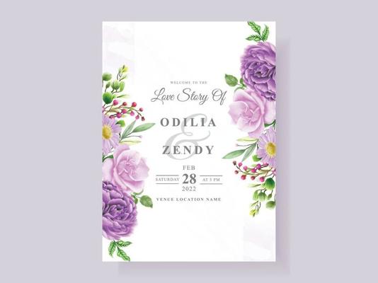 beautiful purple floral wedding invitation card template